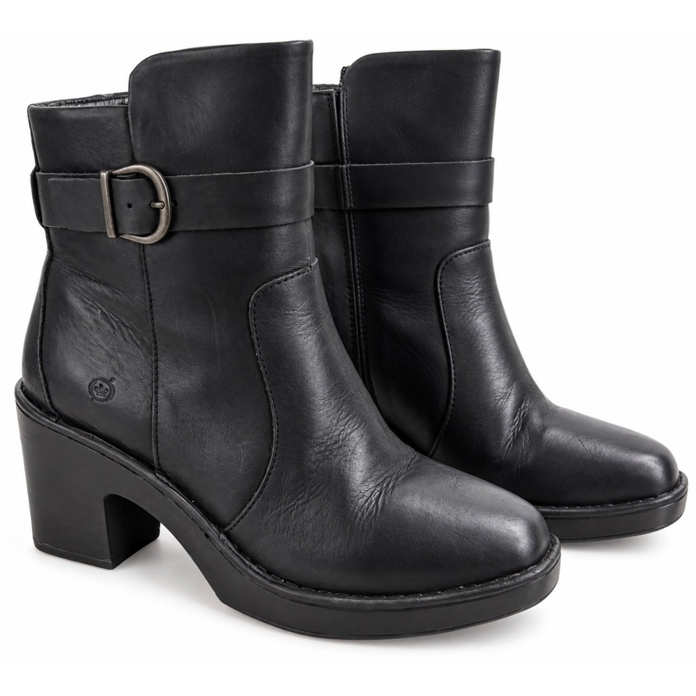 Born Hailey Buckle Platform Black Leather Bootie Womens 11 Zip Ankle NEW